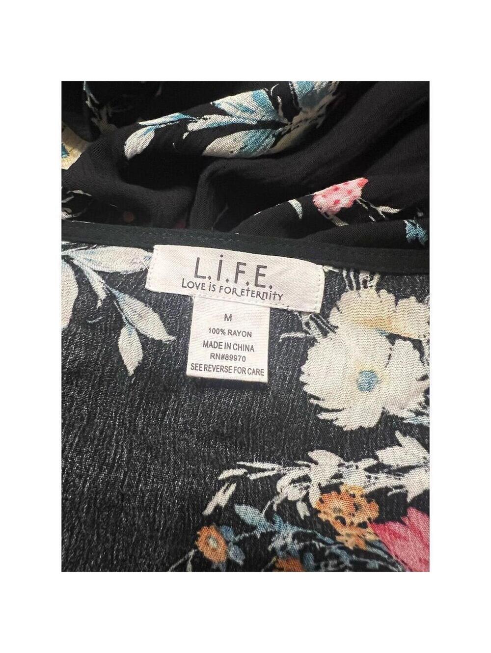 Love is for Eternity Black Floral Kimono Cover-Up Size M - Picture 7 of 7